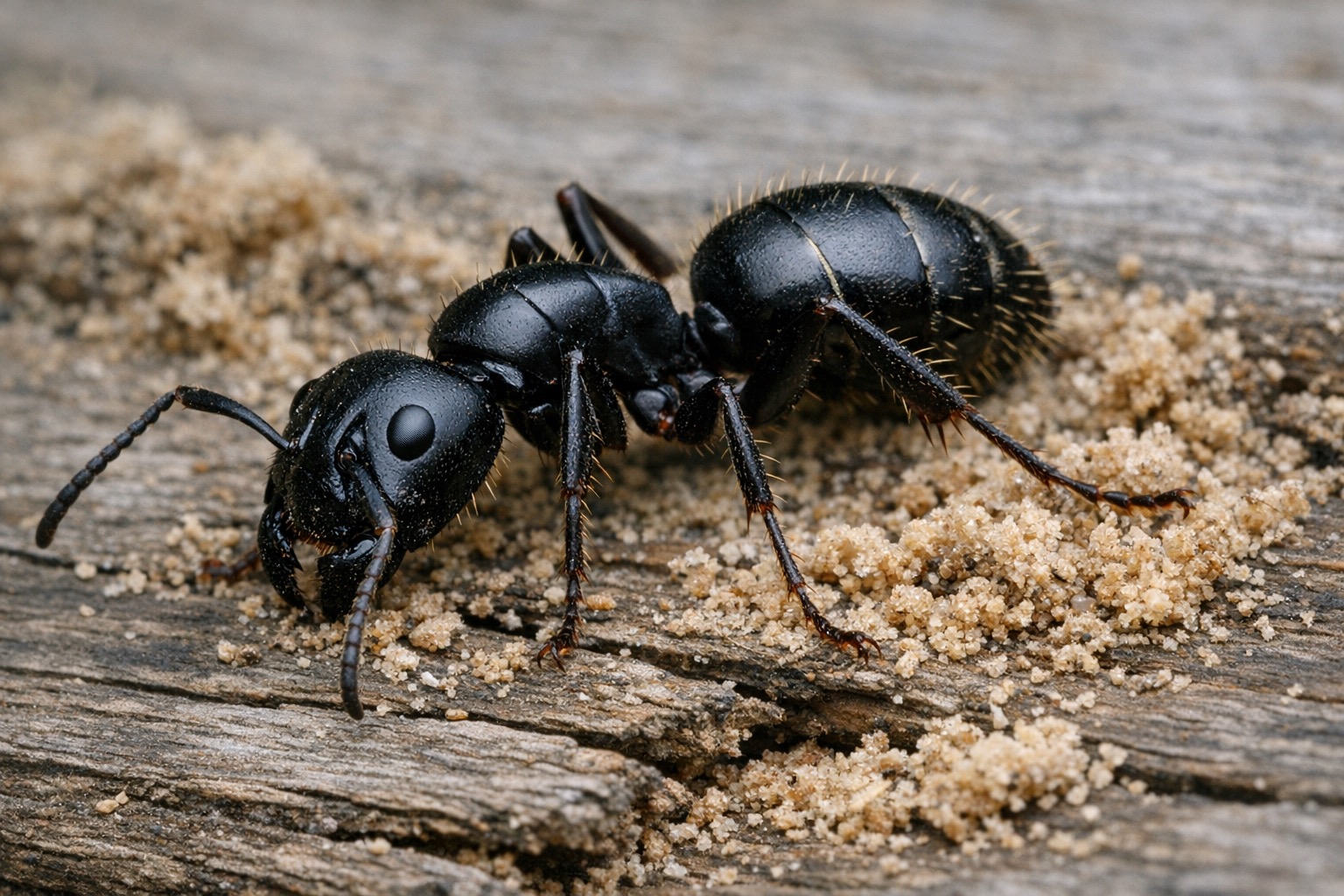Carpenter ant on weathered wood